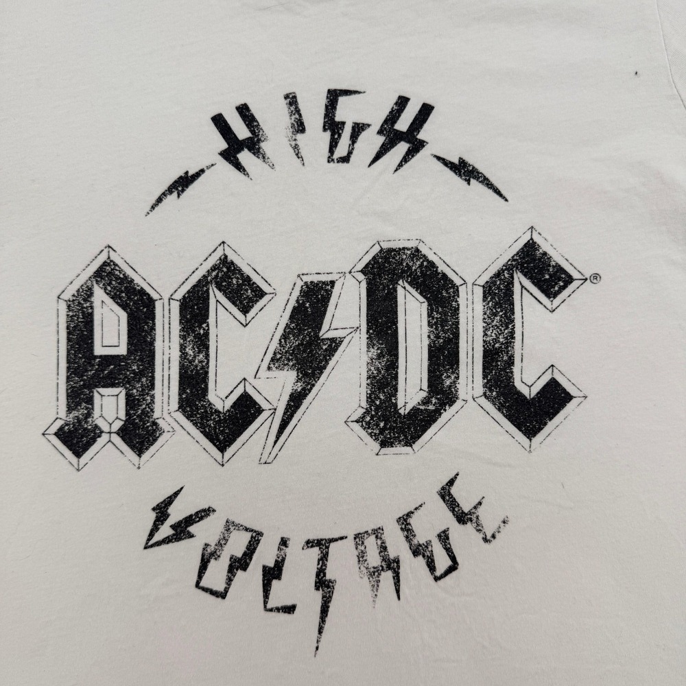 ACDC High Voltage Graphic T-Shirt Cream Off-White Rock Band Tee Y2K Womens Large